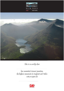 Glyn Peris certificate for climbing Snowdon